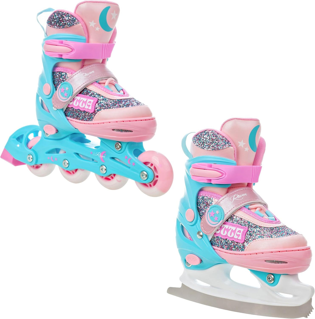 RAVEN 2in1 Schlittschuhe Inline Skates Inliner für Kinder Mädchen verstellbar mit LED Leuchtrad 30-3
