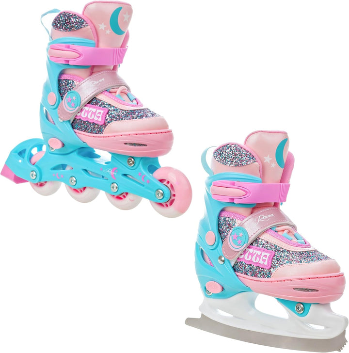 RAVEN 2in1 Schlittschuhe Inline Skates Inliner für Kinder Mädchen verstellbar mit LED Leuchtrad 30-3