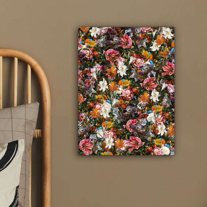 MuchoWow Leinwand Bilder, Einzigartige Wanddeko mit Rahmen, Blumen - Schmetterling - Design - Kunst