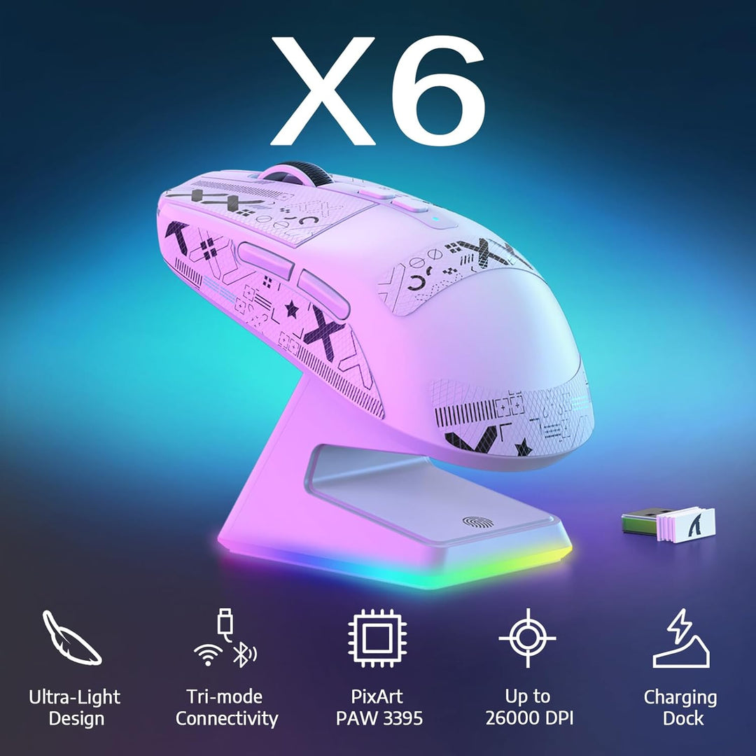 VGN Game Power Attack Shark X6 Superlight Kabellose Gaming-Maus mit RGB Ladestation, 49g Ultraleicht
