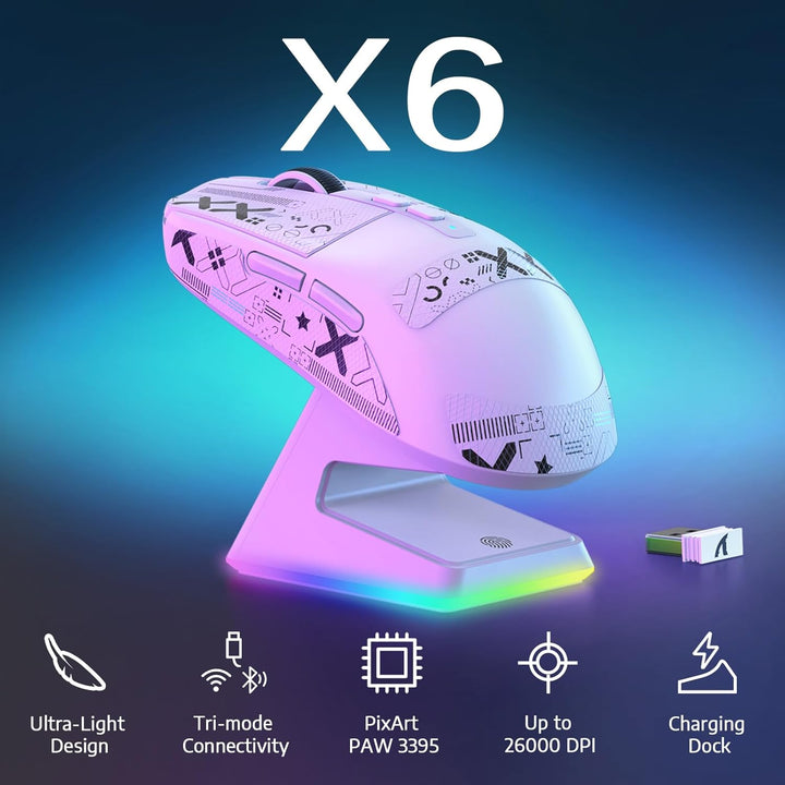 VGN Game Power Attack Shark X6 Superlight Kabellose Gaming-Maus mit RGB Ladestation, 49g Ultraleicht