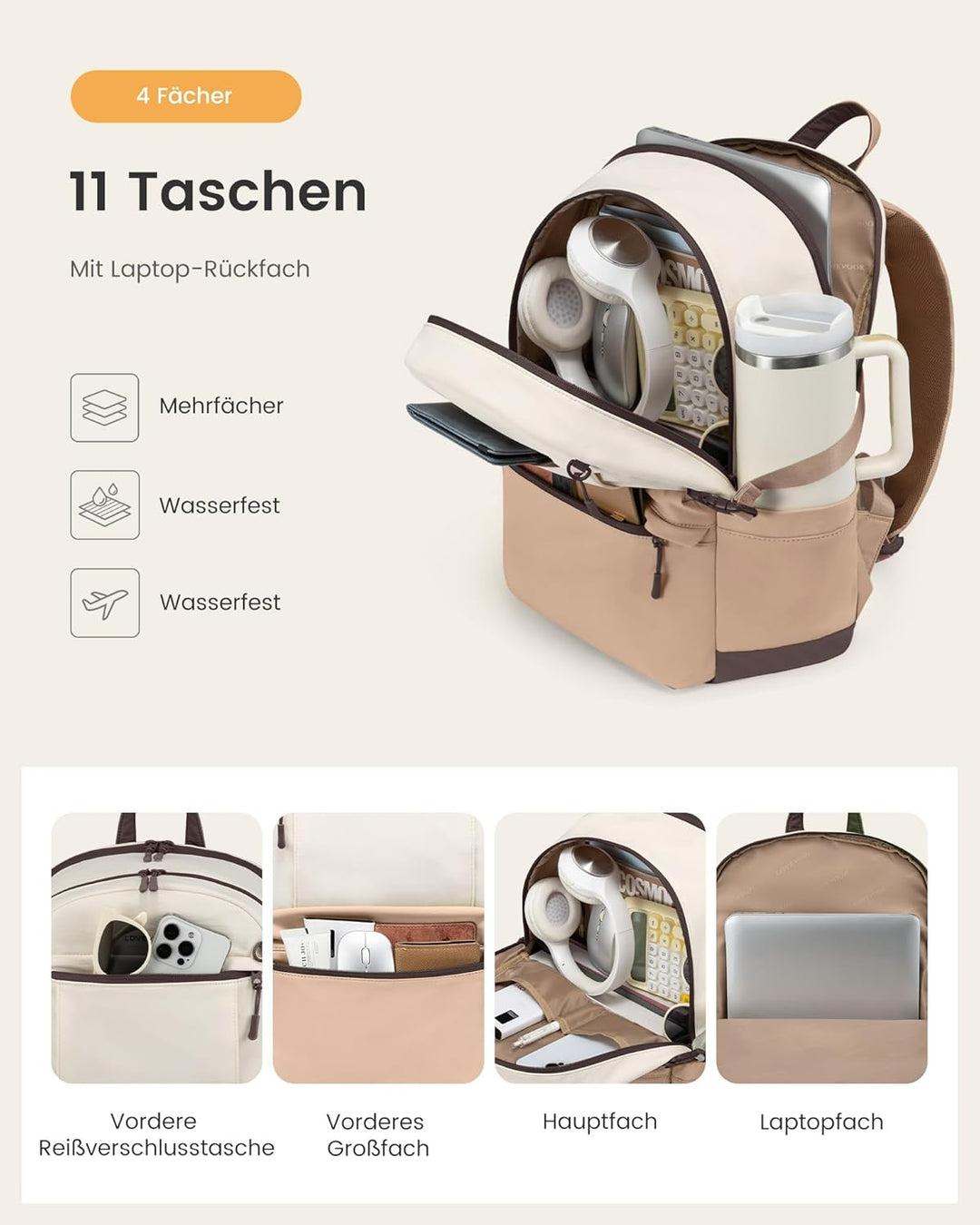 LOVEVOOK Rucksack Damen, 17,3 Zoll Laptop Schulrucksack Teenager mit grossem Fach für Trinkflaschen,