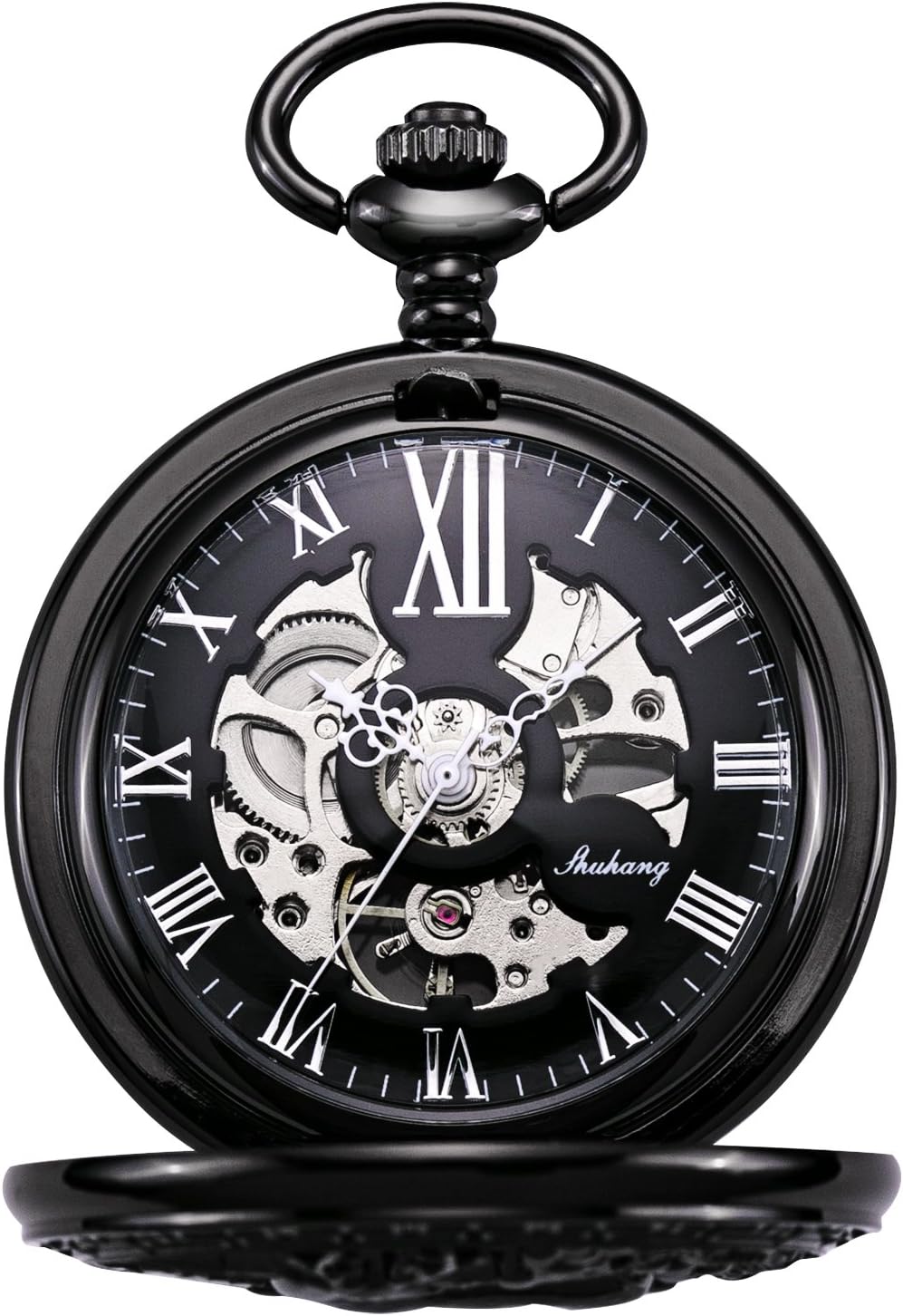 Treeweto Vintage Taschenuhr, mechanisch, doppelter Abdeckung, hohles Gehäuse, Skelett, Steampunk, Hi