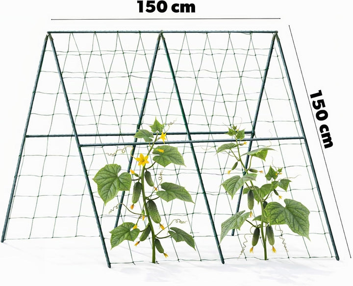 KADAX Gurken Rankhilfe Set – 9 x Pflanzstab 150 cm, Ranknetz 3 x 1,4 m, 4 x Pflanzstab-Verbinder, 30