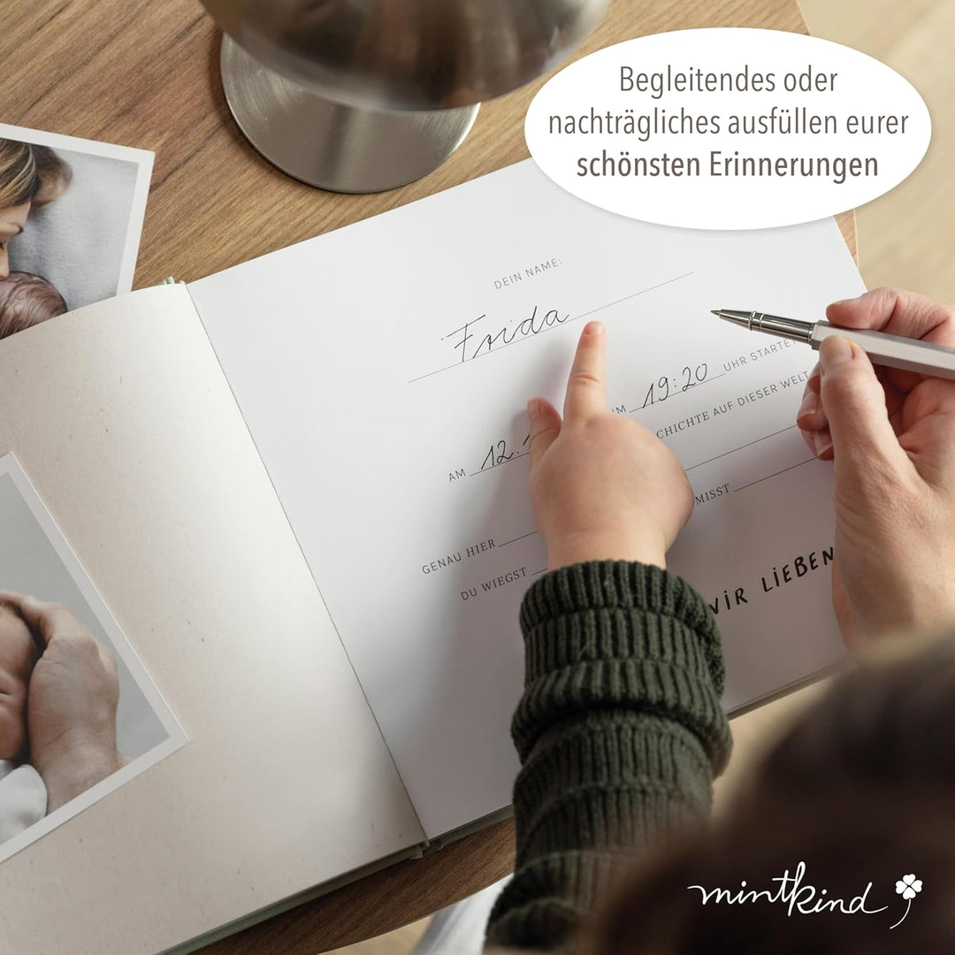 mintkind® Babytagebuch mein erstes Jahr Babyalbum Erinnerungsbuch Baby Coffee Table Edition Leinenei