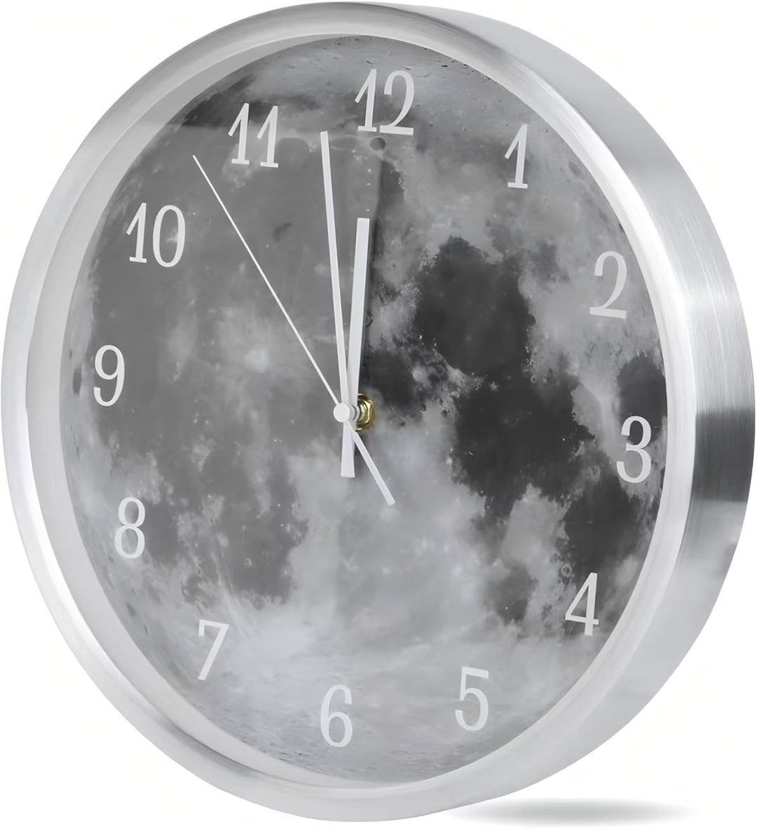 Natudeco LED-Nachtlicht-Wanduhr zum Aufhängen, Leuchten, leise Uhr, silberfarben, runde Uhr, batteri