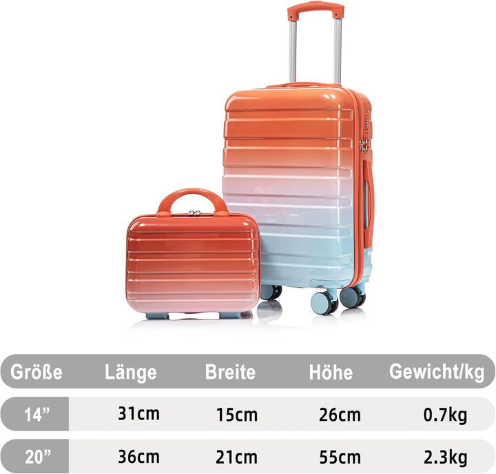 Hartschalen-Koffer Trolley Handgepäck Rollkoffer, Reisekoffer Set mit 4 Rollen, 2er Gepäckset, Blau