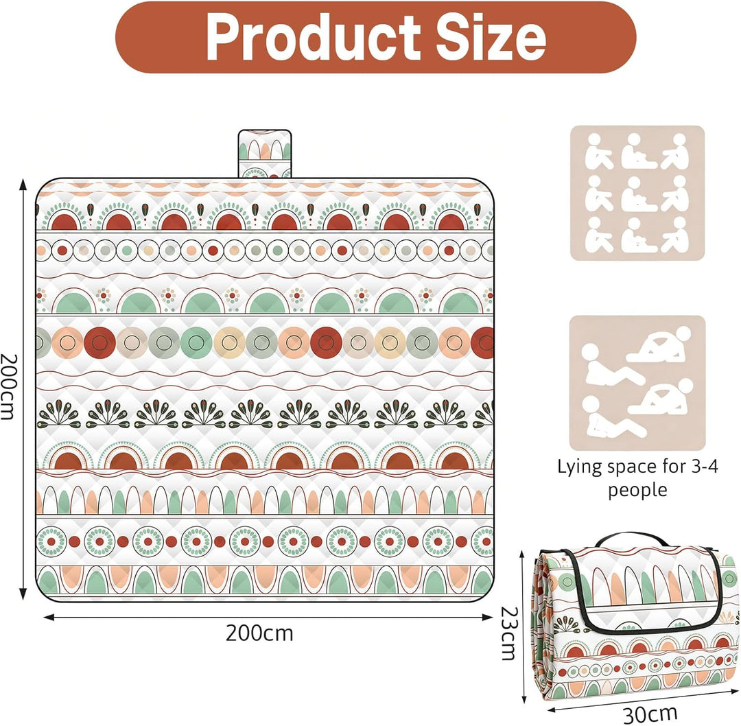 Picknickdecke 200x200 cm, XXL Stranddecke Waschbar & Wasserdicht, Boho Picknickmatte Isoliert für Ou