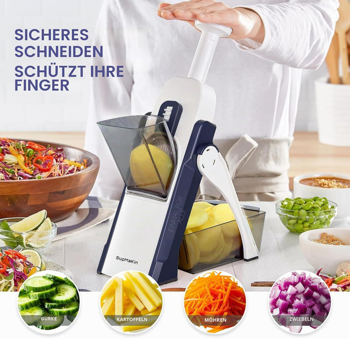 SupMakin Gemüseschneider, Once for All Verstellbar Gemüsehobel Mandoline Vegetable Slicer Pommesschn