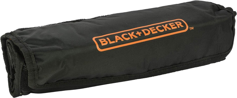 Black+Decker Rolltasche (mit Autowerkzeugzubehör, Taschenlampe, Schrauberklingen, Bits, Handwerkzeug