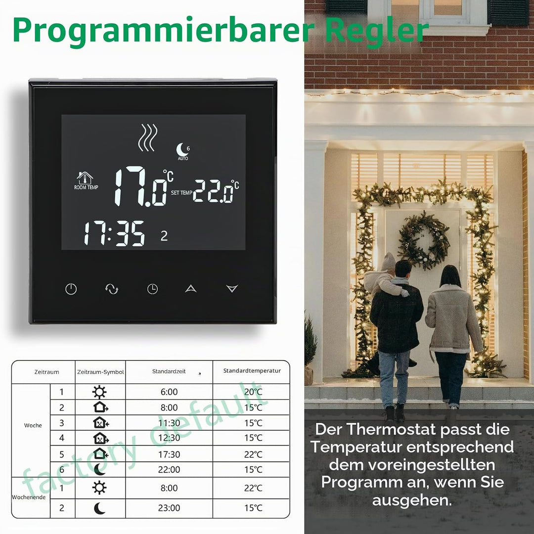 Wengart Home Thermostat programmierbar WG03-4, AC230V Max3A Touchscreen LCD Display Arbeit für Fussb
