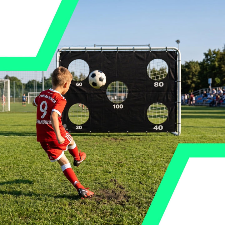 Retoo Fussballtor mit Zielwand, 240x170x85 cm Stahlrahmen, klappbar, PE-Netz | 20/60/80/100 Punkte,