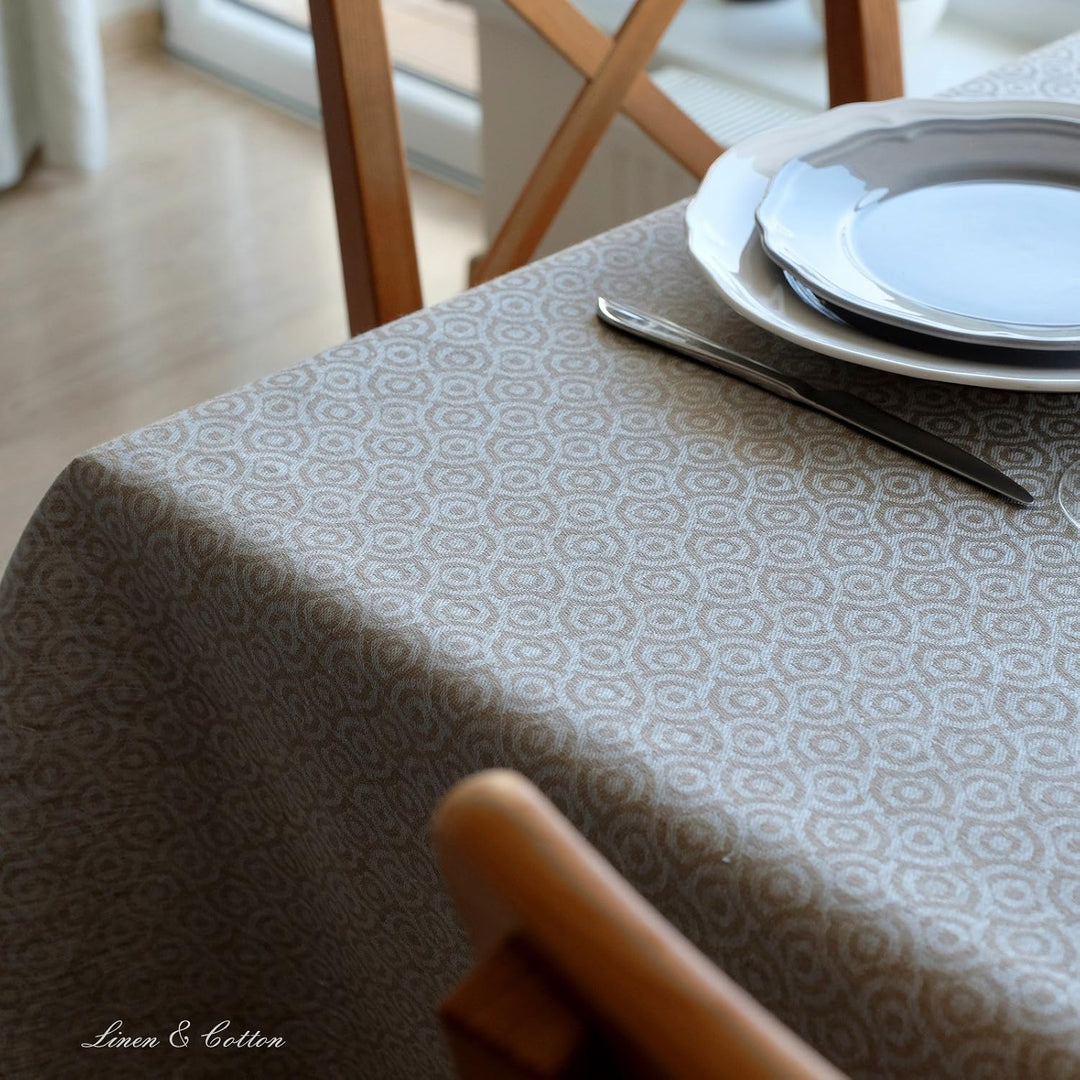 Linen &amp; Cotton Jacquard Damast Tischdecke Stoff Cervo - 100% Leinen, Hellblau Blau Beige (147 x 147