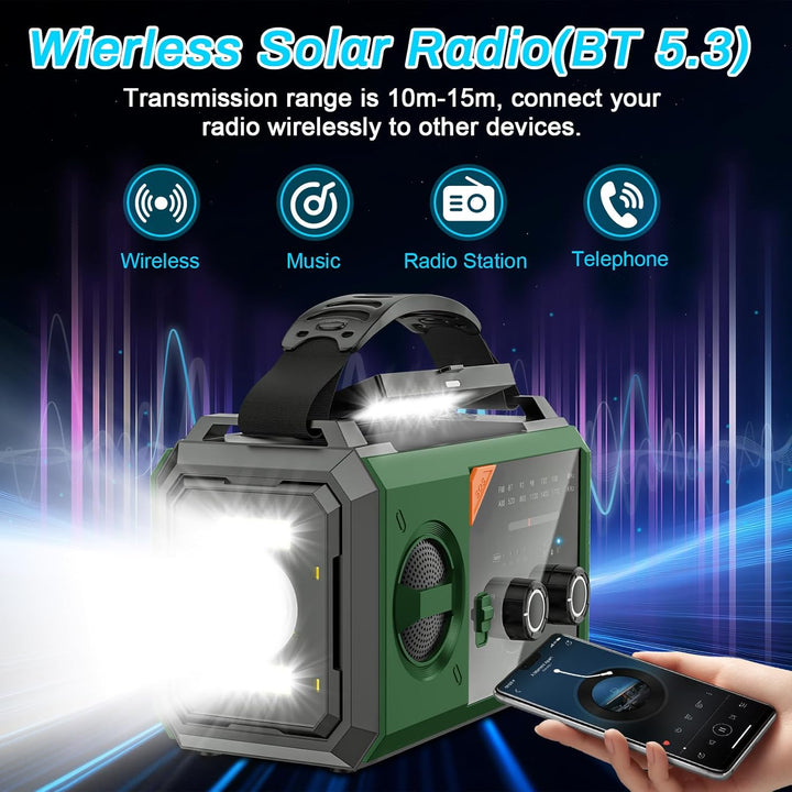 Wholede 30000mAh Kurbelradio mit Bluetooth, Solar Radio mit Handyladefunktion, AM/FM Tragbar Notfall