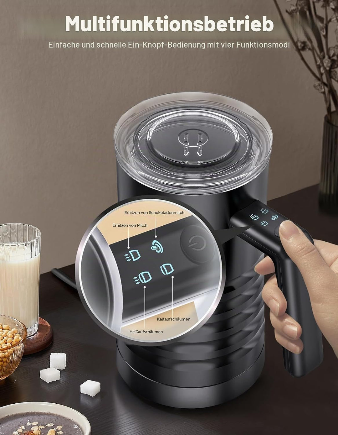 YESLUSY Milchaufschäumer Elektrisch 4 in 1 Milchaufschäumer Induktion, Milk Frother, Automatische Mi