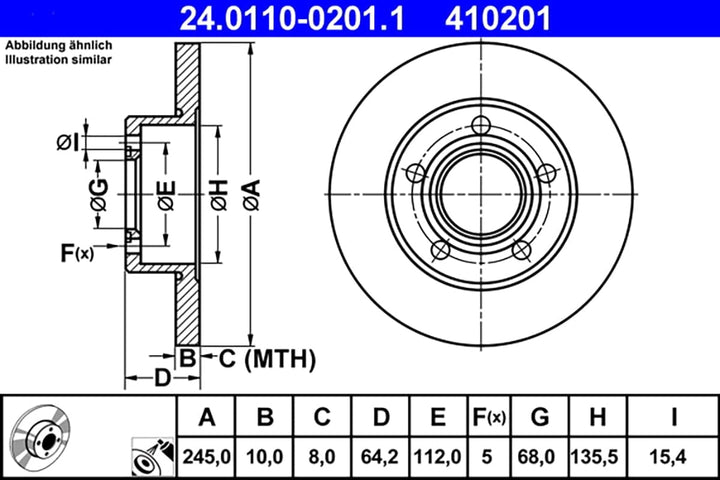 ATE Original Bremsscheibe - 2 Bremsscheiben - 24.0110-0201.1 - ECE-R90 Strassenzulassung