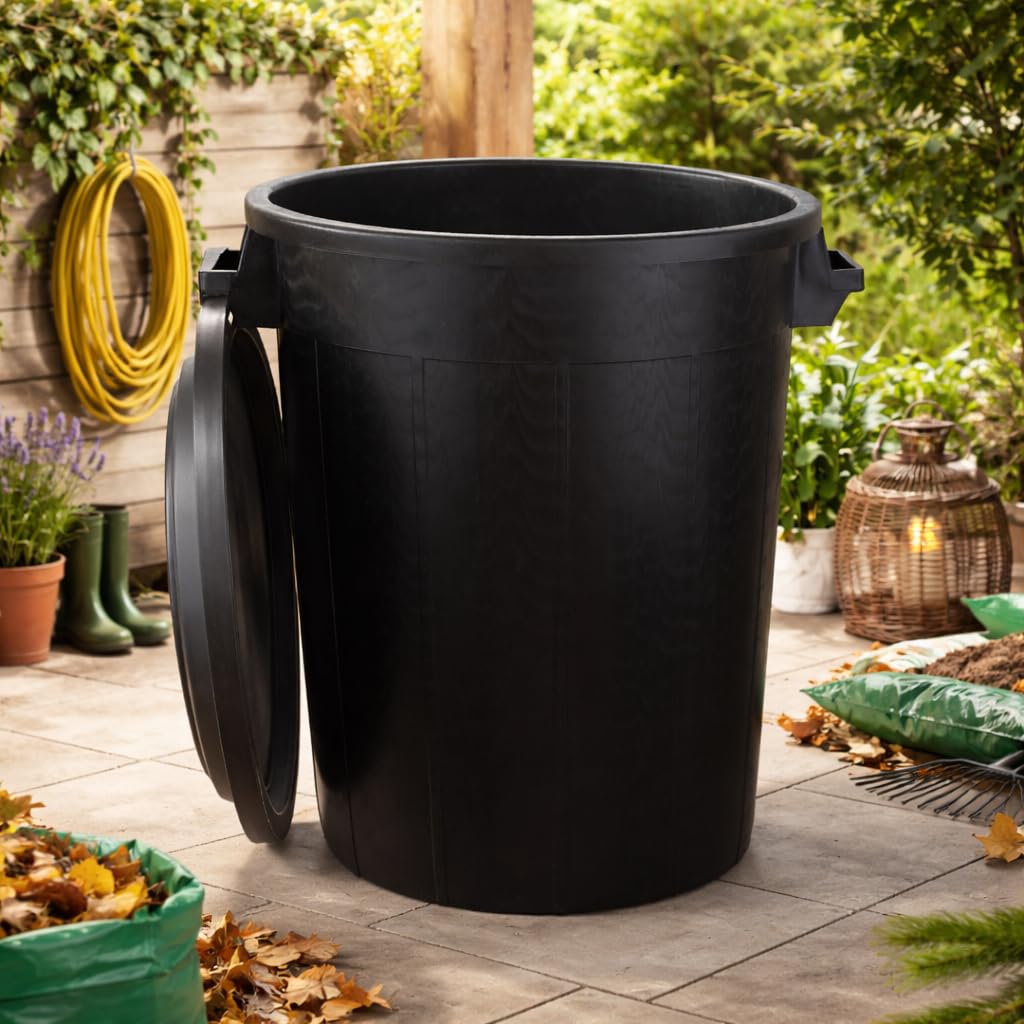 Universaltonne 100 Liter Deckel 2 Tragegriffen Allzweck Tonne Schwarz (100 Liter Tonne mit