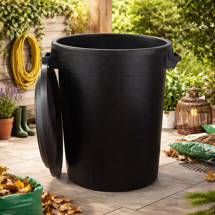 Universaltonne 100 Liter Deckel 2 Tragegriffen Allzweck Tonne Schwarz (100 Liter Tonne mit