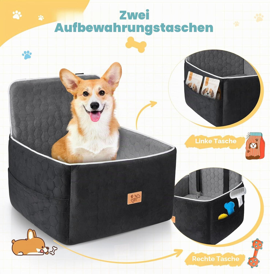 Hunde Autositz für Kleine und Mittelgrosse 52x52x50cm, Abnehmbarer und Waschbarer Sitzerhöhungssitz
