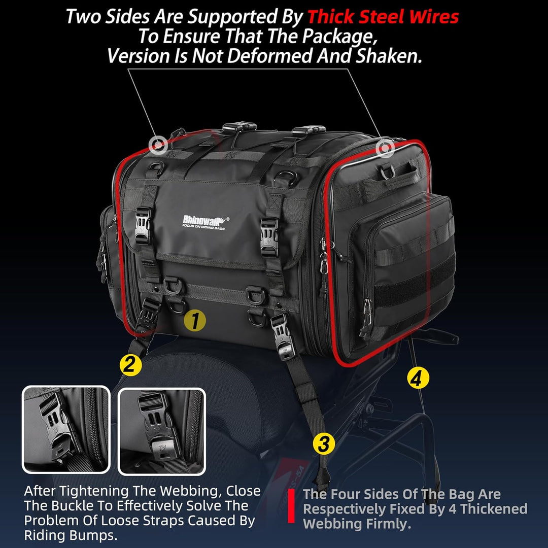 Rhinowalk Motorrad Sitztaschen 60-80L Wasserdicht Motor Rücksitztasche Gepäcktasche Hecktasche Erwei