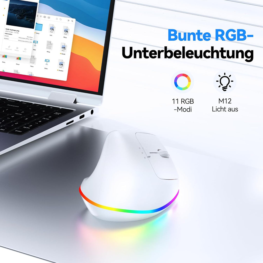 TECKNET Vertikale Ergonomische Kabellos Maus, 2,4 GHz + Bluetooth, Wiederaufladbar Maus mit 4800 DPI