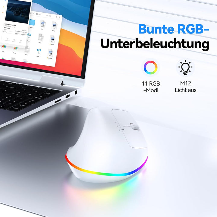 TECKNET Vertikale Ergonomische Kabellos Maus, 2,4 GHz + Bluetooth, Wiederaufladbar Maus mit 4800 DPI