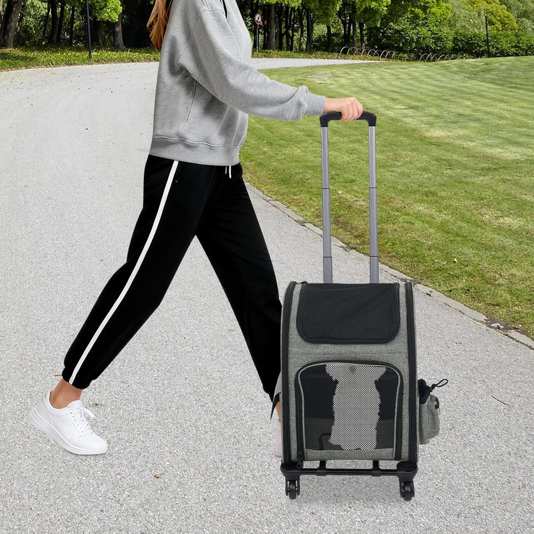 Transportbox Katze mit RäDern 360° Drehbar,Haustier Trolley Rucksack HaustierträGer Rucksack und Tro