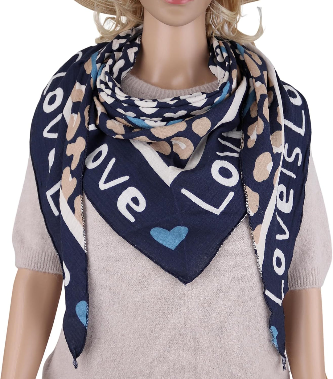 Damen Musselin Halstuch Made in Italy mit Leo Love Paisley Happy– Leichtes Dreieckstuch für Frühling