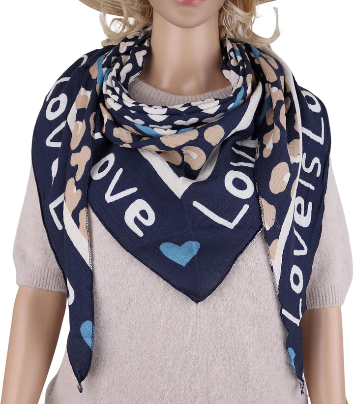 Damen Musselin Halstuch Made in Italy mit Leo Love Paisley Happy– Leichtes Dreieckstuch für Frühling