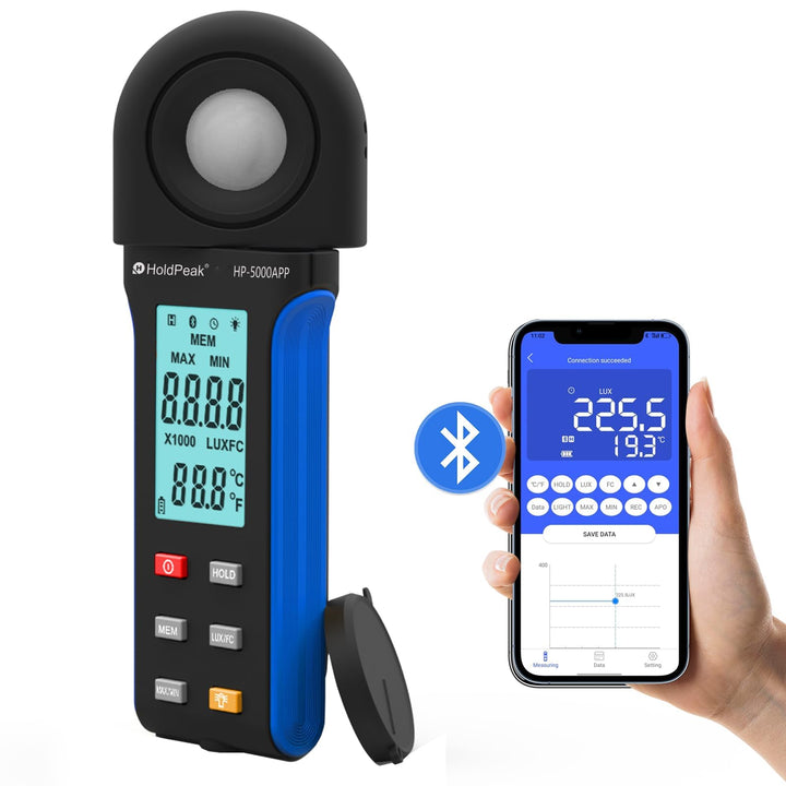 Digitales Luxmeter, Tester für Messung von Luminosit 400.000 Lux 5000 App, Lichtmessgeräte, tragbare