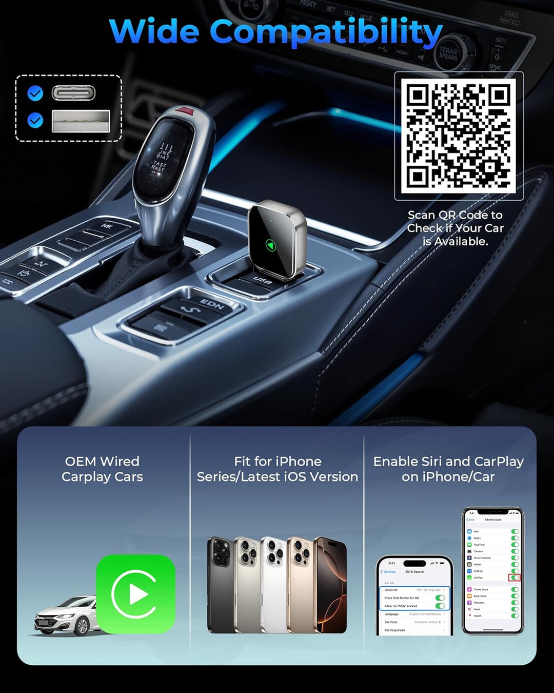 Mini CarPlay Wireless Adapter für iPhone - Converts Wired to Wireless CarPlay Adapter, CarPlay Stick