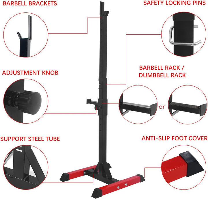 ISE Hantelständer Squat-Rack mit 6 Höhenverstellbar Langhantelablage,2 Einzelnen Ständern,Aus pulver
