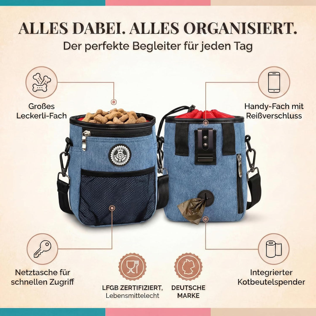 HUND IST KÖNIG® Premium Leckerlibeutel für Hunde - der Alleskönner - Robuster Futterbeutel Hunde mit