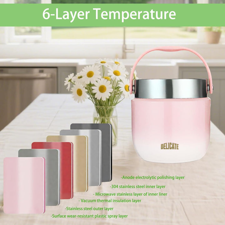 Thermobehälter für Essen 1200ml Edelstahl Warmhaltebehälter mit Faltbaren Löffel Thermobecher Essen