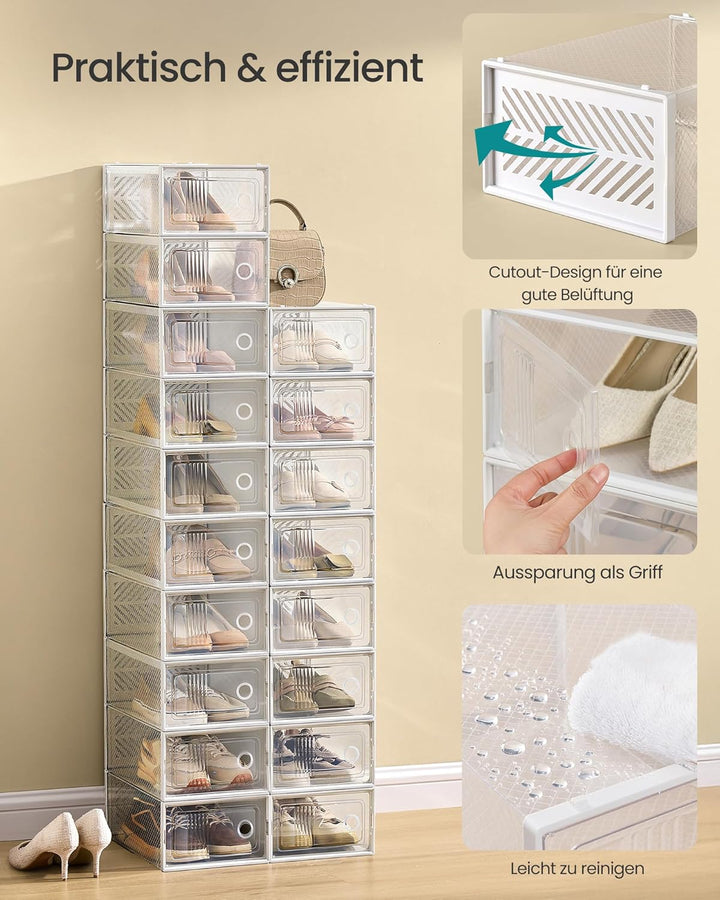 SONGMICS Schuhboxen, 18er Set, Aufbewahrungsbox für Schuhe, robust, faltbar und stapelbar, für Schuh