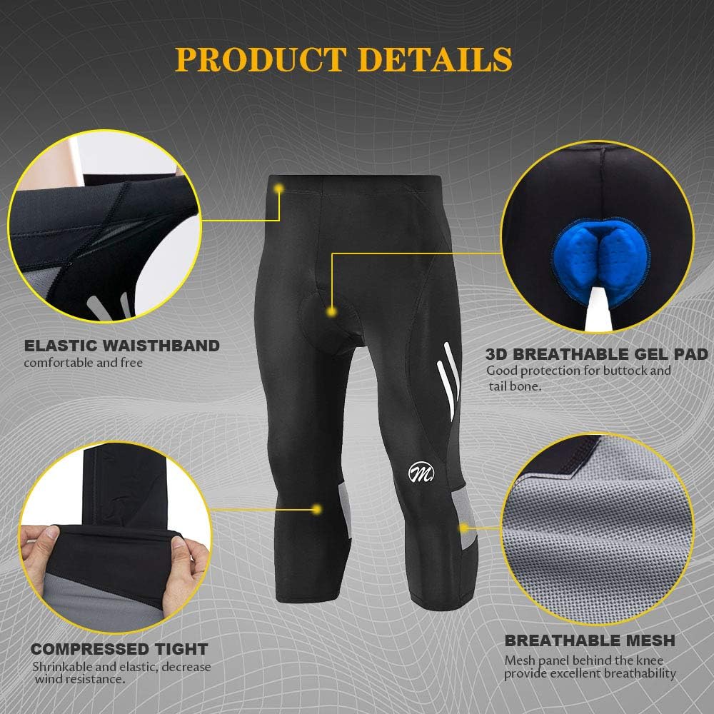 MEETWEE Herren 3/4 Radhose Fahrradhose, Kompression Radlerhose Leggings Radsport Hose für Männer Ela