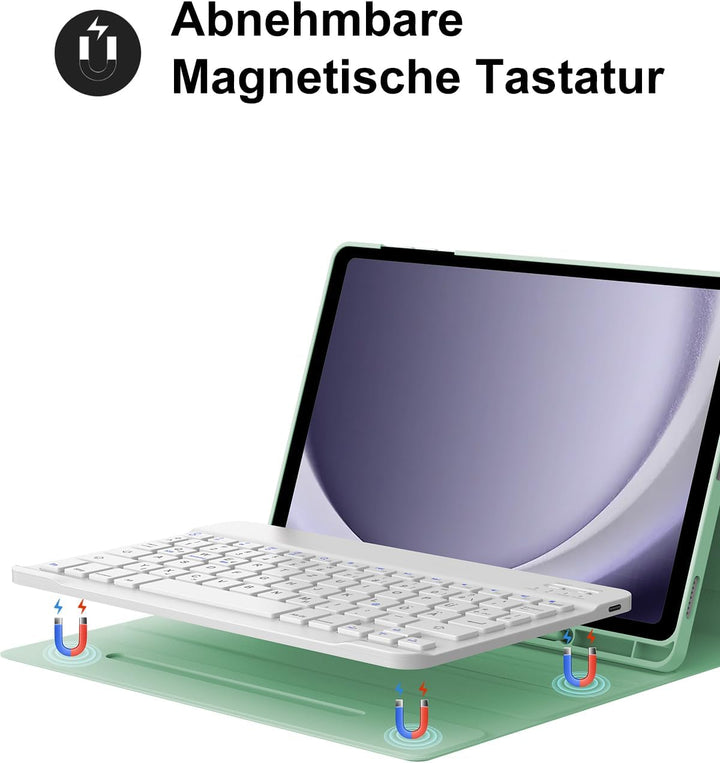 Hülle mit Tastatur für Samsung Galaxy Tab A9 Plus 11 Zoll 2023, QWERTZ Deutsche Magnetisch Abnehmbar