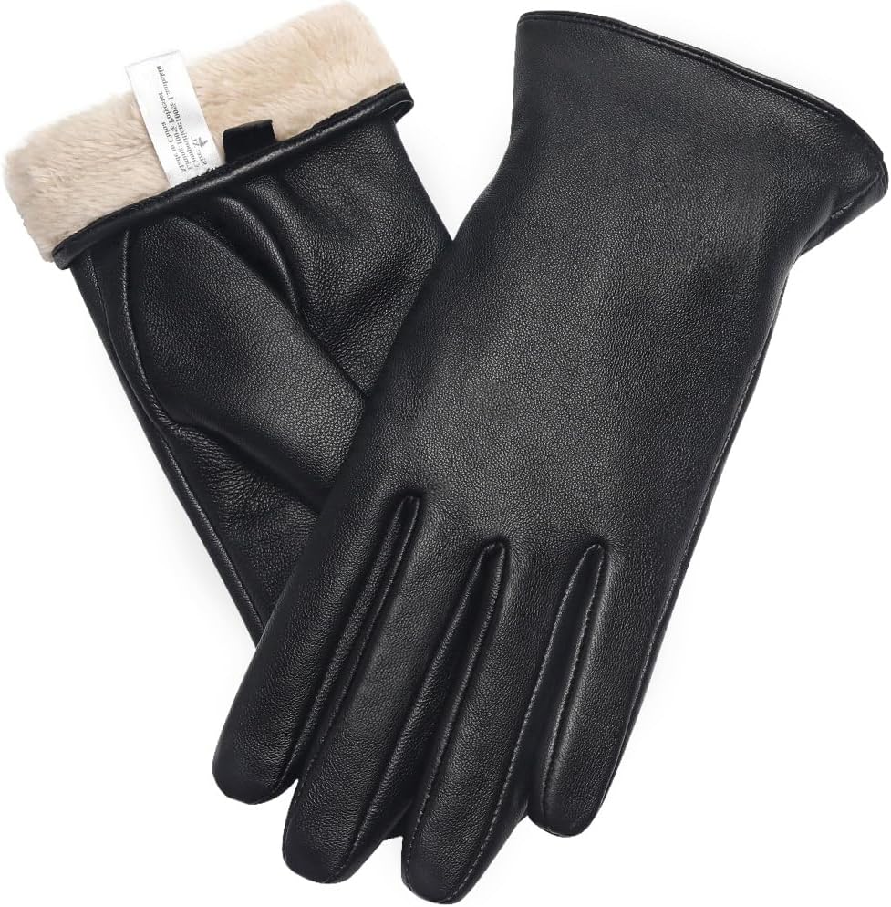 Touchscreen Handschuhe für Damen Warme Lederhandschuhe Gefüttert Winter SMS-Handschuhe Schwarz M, Sc
