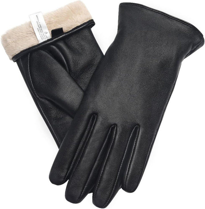Touchscreen Handschuhe für Damen Warme Lederhandschuhe Gefüttert Winter SMS-Handschuhe Schwarz M, Sc