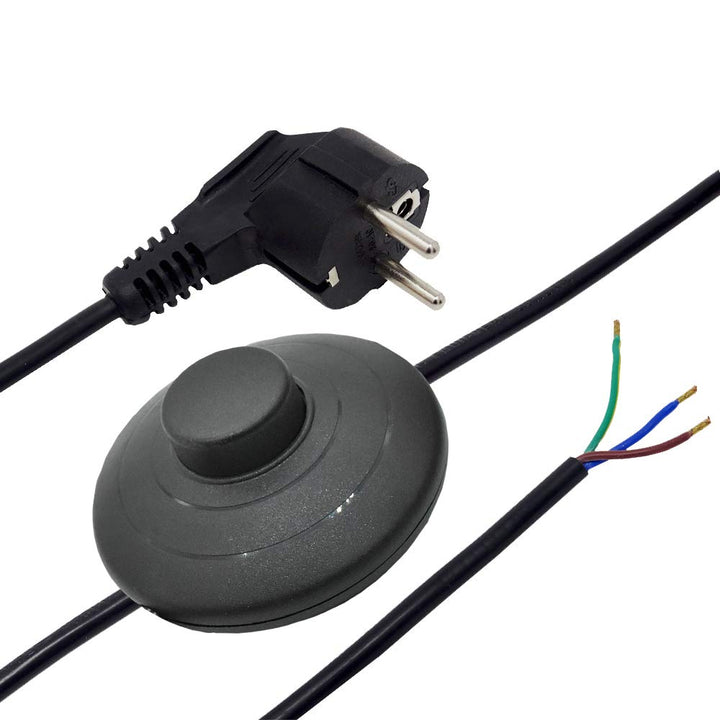 Zuleitung 3 m Schwarz mit Schutzkontakt Winkelstecker und Fussschalter AN AUS Anschlusskabel H03VV-F