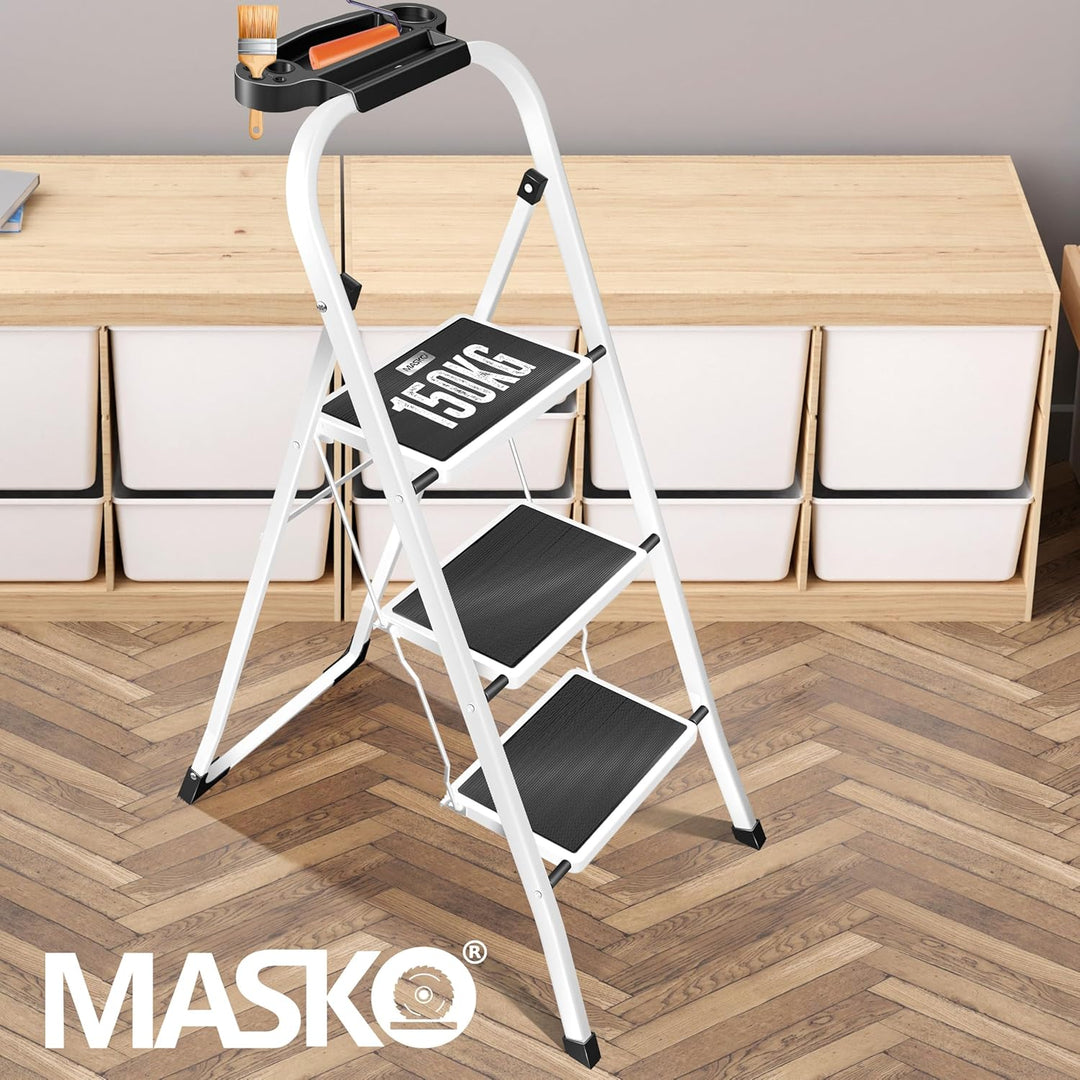 MASKO® Trittleiter Klappleiter 3 Stufen-Leiter Stufenleiter belastbar bis 150 kg | Tritthocker Anti-