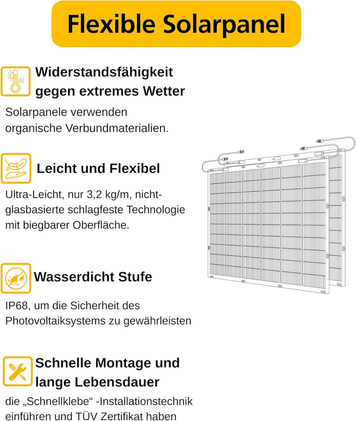ALLDREI® flexible Solarmodule 2 Stücke - 450W flexibles Solarpanel-Kit, 213°Biegung PV Module mit TO