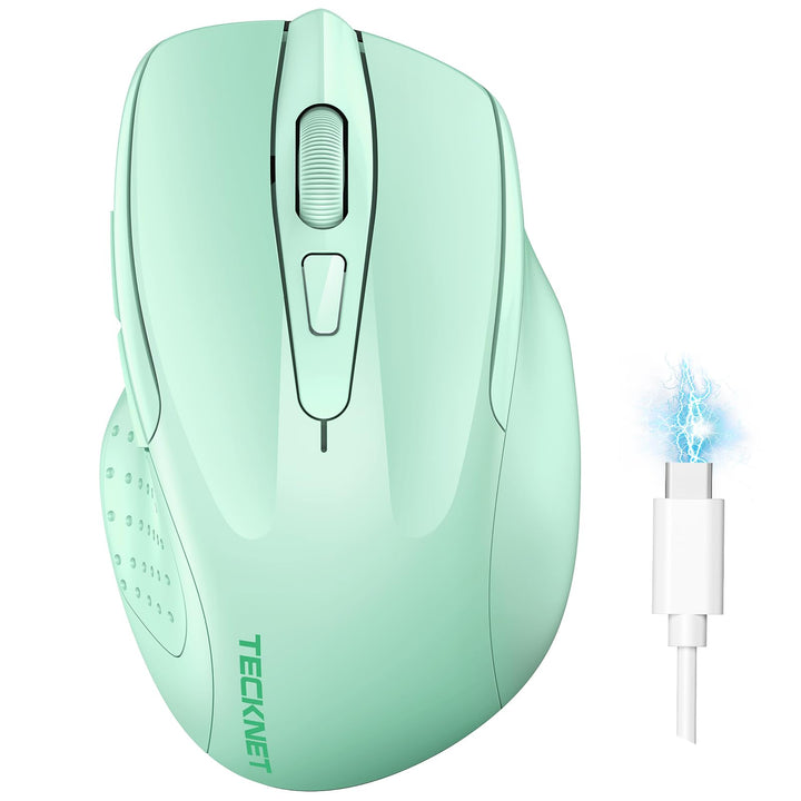 TECKNET Bluetooth Maus, Wiederaufladbare Maus Kabellos(DREI Modi: BT 5.0/3.0 + 2.4G), 4800 DPI, Ergo