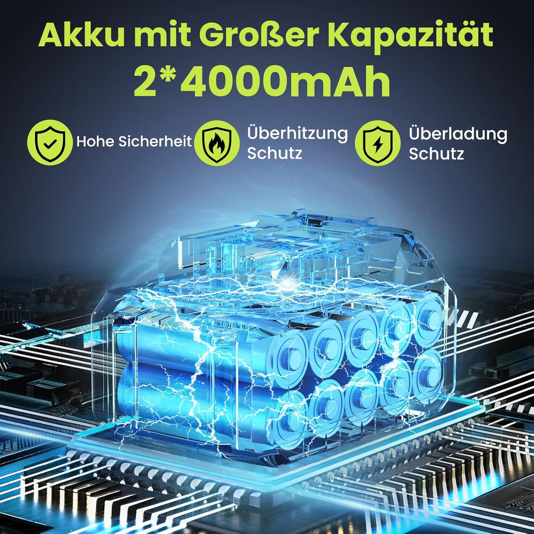 Laubbläser Akku, 320 km/h Laubsauger Akku mit 8000mAh Akkus, 5-Gang &amp; Turbomodus,750 CFM,98000 U/min