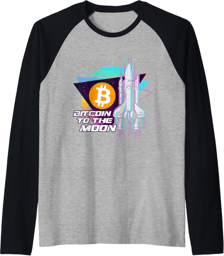 Bitcoin zum Mond, digitale Krypto, BTC, Retro-Raumschiff Raglan