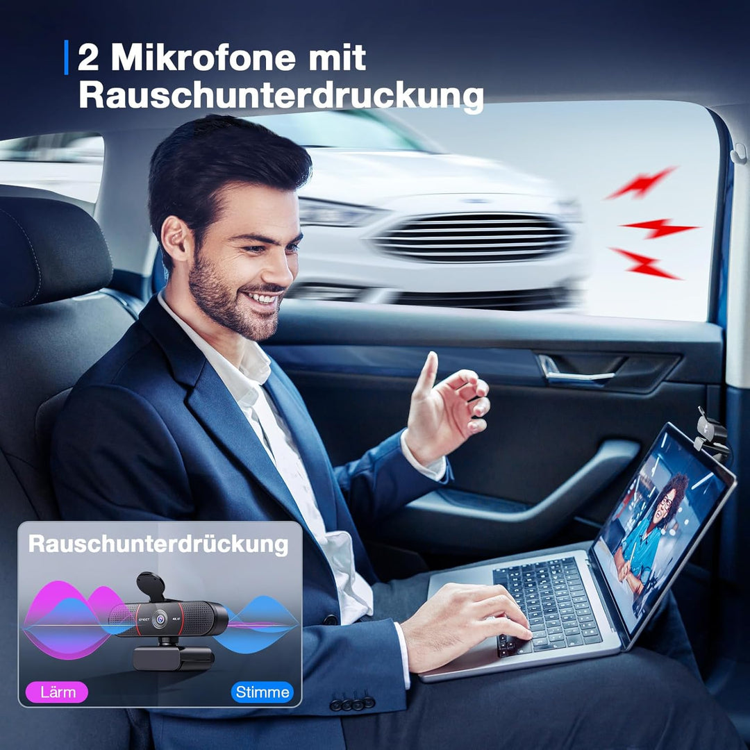EMEET C960 4K Kit Webcam, UHD Webcam mit Objektivabdeckung & Dual Mikrofon, TOF Autofokus, 66 ° Stre