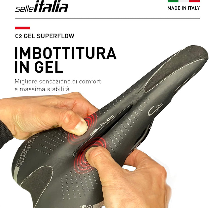 Selle Italia - Sattel für Rennrad C2 Gel Flow, Rail Manganese Rohr Ø7, Sattel Road Gran Turismo Fase