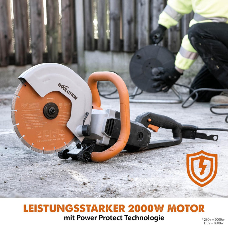 Evolution R255DCT 255 mm Betonsäge - kein Benzin, 102,5 mm Schnitt, inkl. Premium Diamantblatt, R255