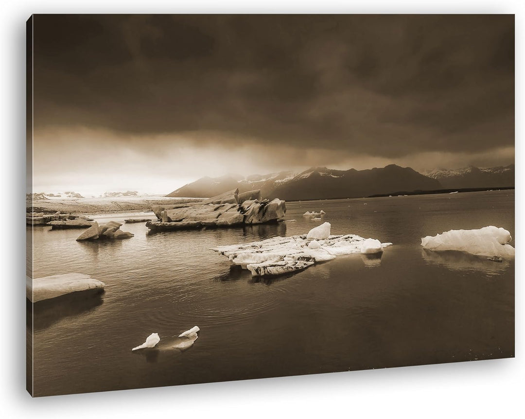 deyoli düstere Eislandschaft Format: 80x60 Effekt: Sepia als Leinwand, Motiv fertig gerahmt auf Echt