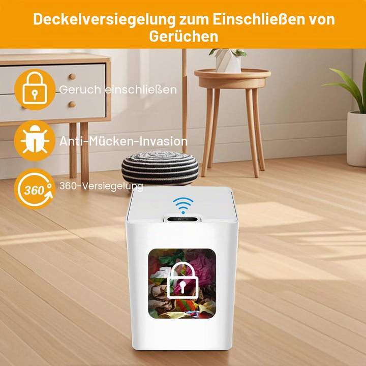 15L Badezimmer Mülleimer mit Deckel,Automatischer Sensor Mülleimer aus Kunststoff,IPX5 Wasserdichter